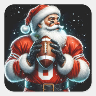 Sticker Carré Père Noël joue au football en hiver