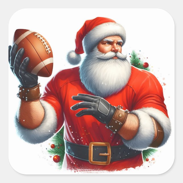 Sticker Carré Père Noël joue au football en hiver (Devant)