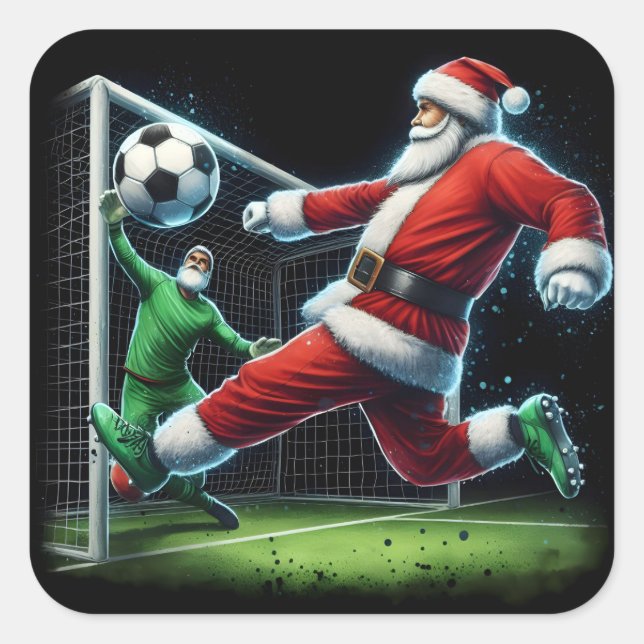 Sticker Carré Père Noël joue au football en hiver (Devant)