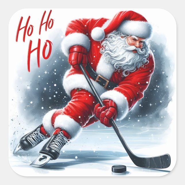 Sticker Carré Père Noël Joue Hockey Spreading (Devant)