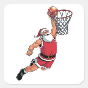 Sticker Carré Père Noël Jouer au basket-ball Noël Amateurs de sp