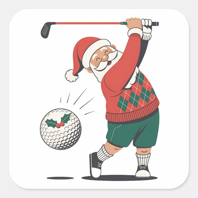 Sticker Carré Père Noël Jouer Golf Joueur de Noël (Devant)