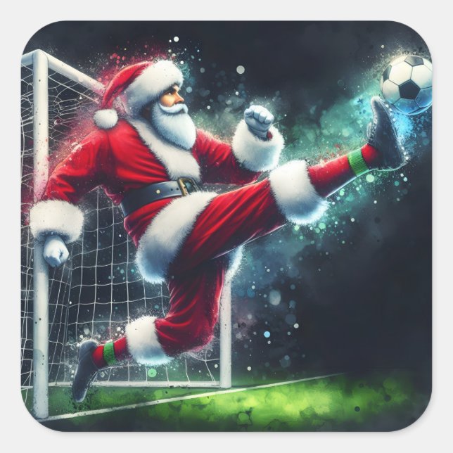 Sticker Carré Père Noël lance un ballon de football dans une atm (Devant)