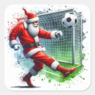 Sticker Carré Père Noël lance un ballon de football vers l'objec