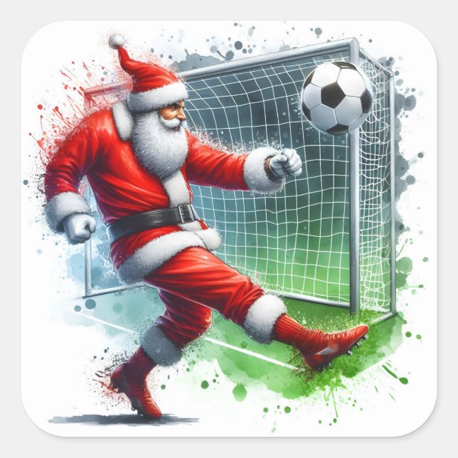 Sticker Carré Père Noël lance un ballon de football vers l'objec (Devant)
