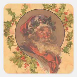 Sticker Carré Père Noël Leyendecker Antique Victorien