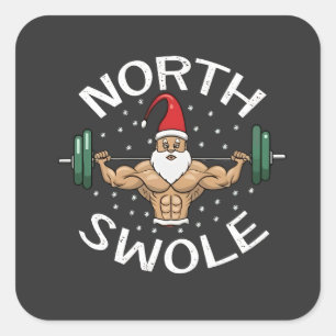Sticker Carré Père Noël Musclé Drôle Fitness Noël Nord