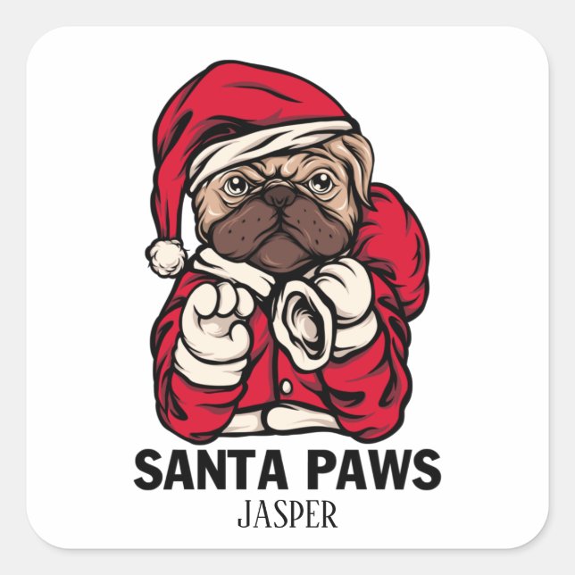 Sticker Carré Père Noël Paws Noël anglais Bulldog idées cadeaux  (Devant)