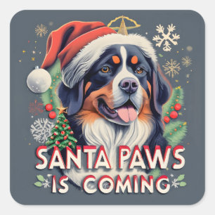Sticker Carré Père Noël Paws Vient Noël Du Chien Bernais