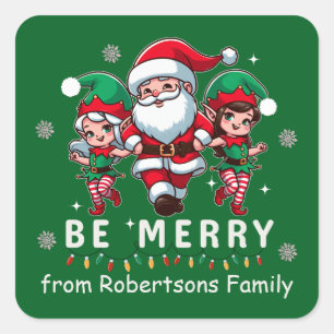 Sticker Carré Père Noël personnalisé et Elfes en danse en ligne