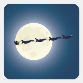 Sticker Carré Père Noël personnalisée avec F-16 Jets Noël milita