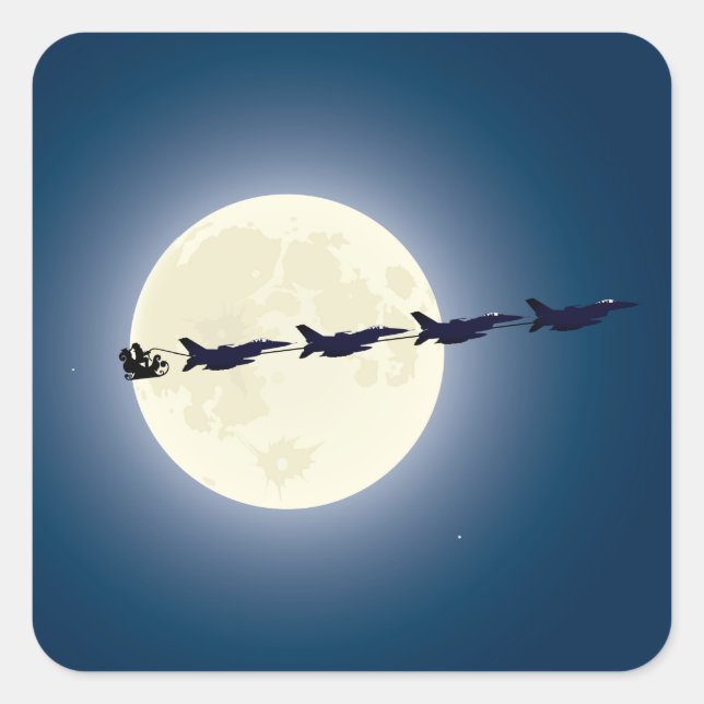 Sticker Carré Père Noël personnalisée avec F-16 Jets Noël milita (Devant)