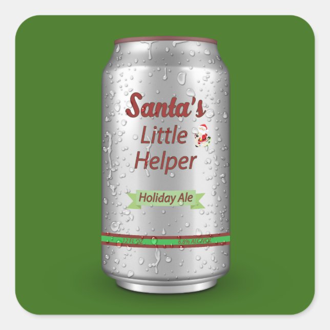 Sticker Carré Père Noël Petit Helper Bière Can (Devant)