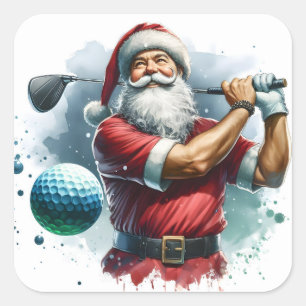Sticker Carré Père Noël profitant d'une partie de golf un jour e