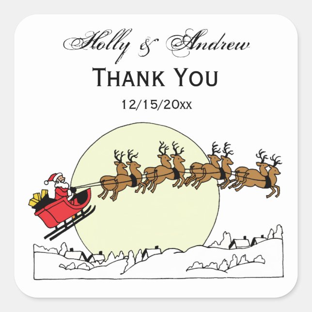 Sticker Carré Père Noël Reindeer Sur La Neige Couverte Ville Lt  (Devant)