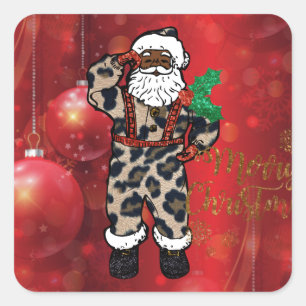 Sticker Carré père Noël rouge léopard