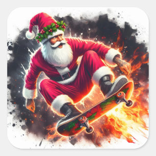 Sticker Carré Père Noël Skateboard Tricks à l'extérieur