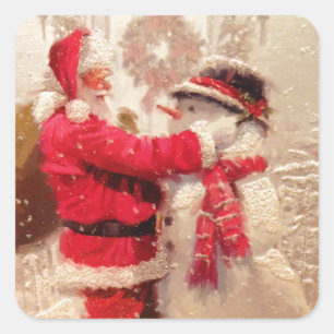 Sticker Carré Père Noël & Snowman