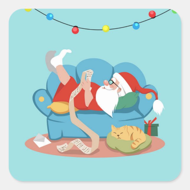 Sticker Carré Père Noël sur le canapé en pyjama (Devant)