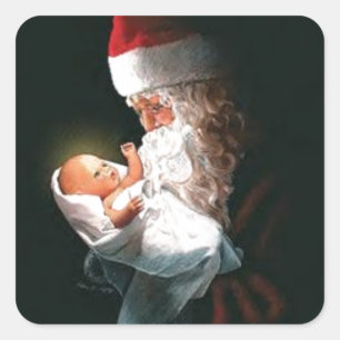 Sticker Carré Père Noël tenant le bébé Jésus