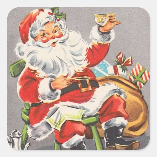 Sticker Carré Père Noël vintage 1950 (Devant)