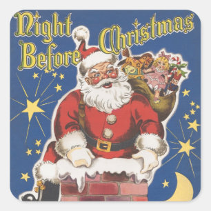 Sticker Carré Père Noël vintage, La Nuit avant Noël