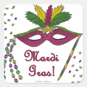 Sticker Carré Perles de plumes Mardi Gras