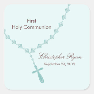 Sticker Carré Perles de Rosaire Premier Saint Communion Garçon B