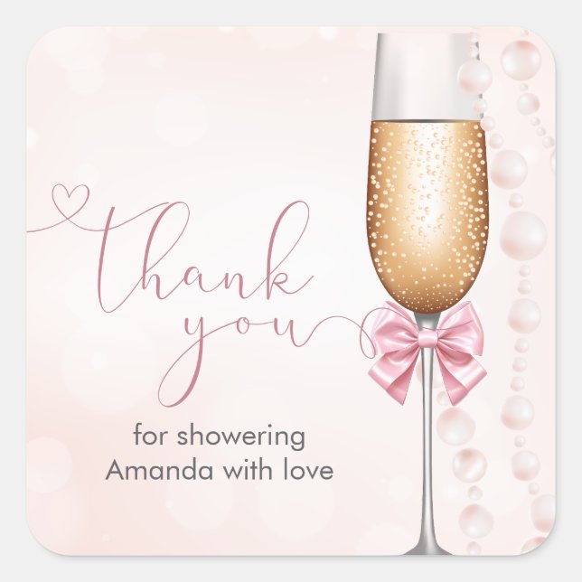 Sticker Carré Perles et Fête des mariées rose Prosecco (Devant)