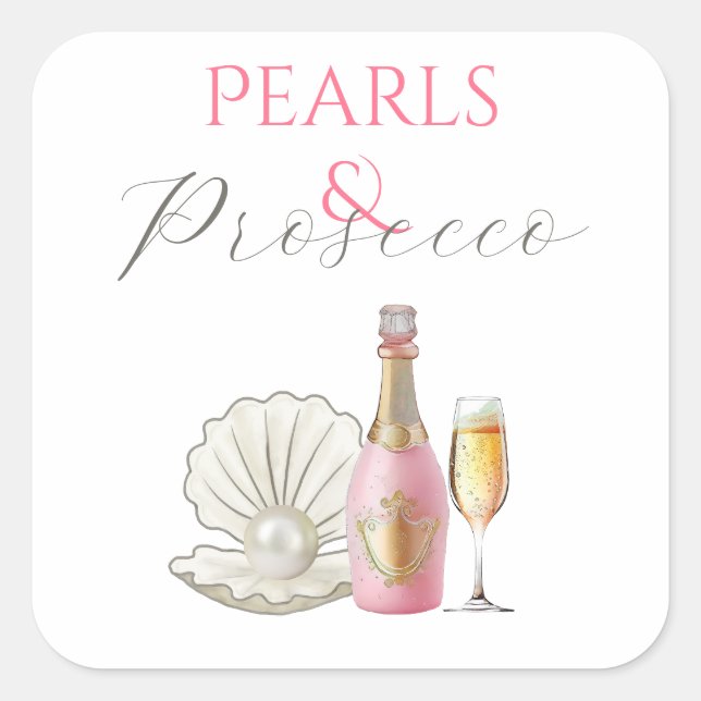 Sticker Carré Perles et Prosecco Rose Fête de Mariage (Devant)