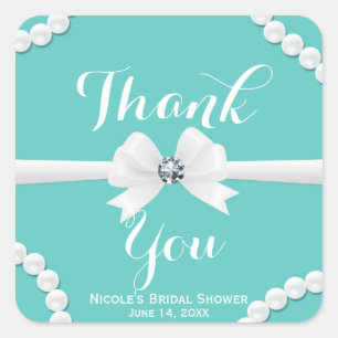 Sticker Carré Perles Pailletées & Ruban Élégant Chic Cadeau