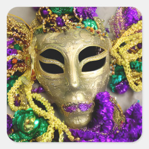 Sticker Carré Perles violettes et or Masquerade Masque Mardi Gra