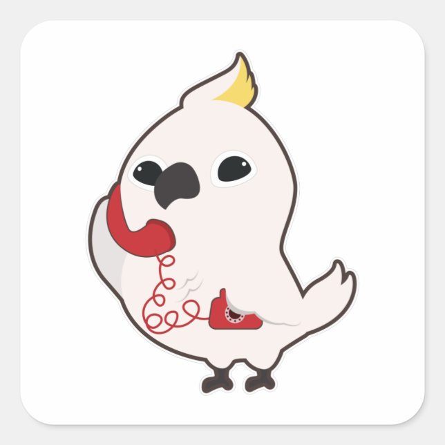 Sticker Carré Perroquet au téléphone avec récepteur téléphonique (Devant)