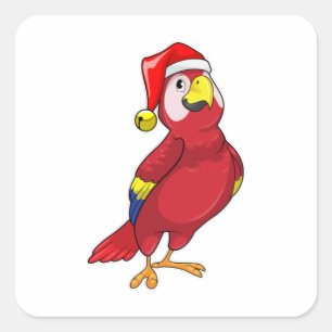 Sticker Carré Perroquet avec chapeau de Père Noël