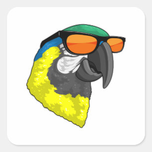 Sticker Carré Perroquet avec lunettes de soleil