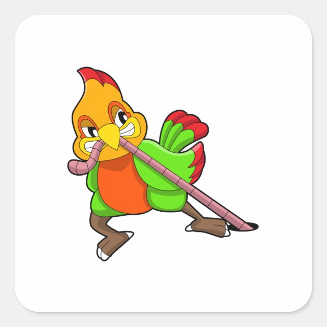 Sticker Carré Perroquet avec ver (Devant)