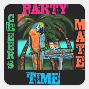 Sticker Carré Perroquets de fête          