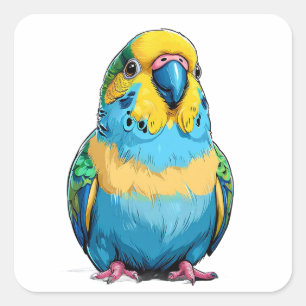 Sticker Carré Perruche bleu vif et jaune