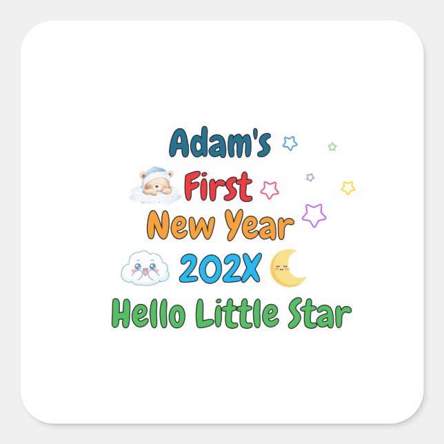 Sticker Carré Personalized Baby’s First New Year – Cute Design P (Devant)