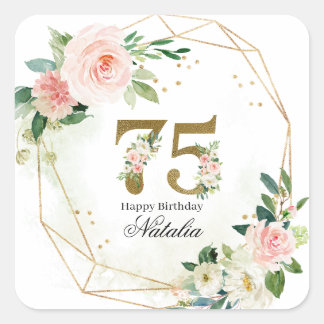 Sticker Carré Personalized Gold & Floral 75th Custom