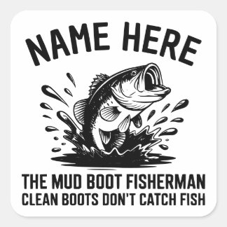 Sticker Carré Personalized Name Largemouth Bass Fisherman