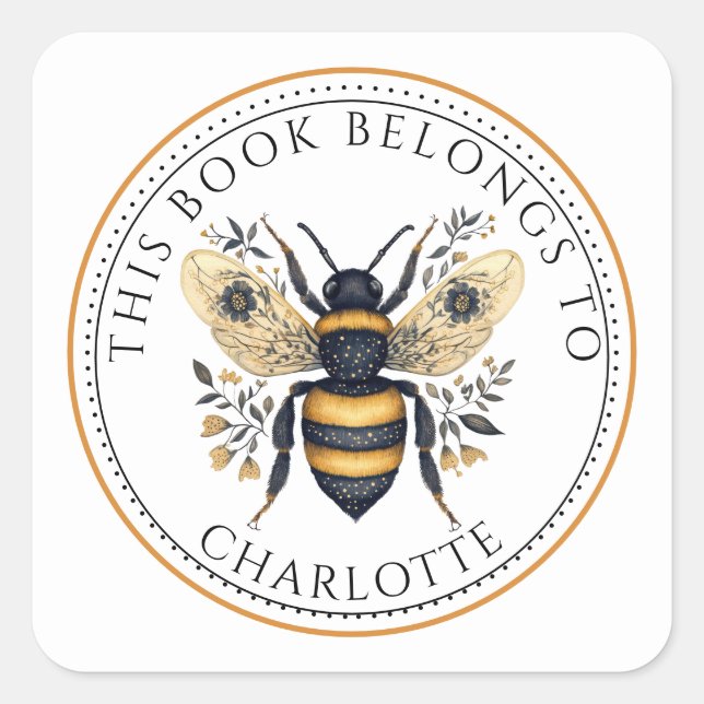 Sticker Carré Personalized This Book Belongs To Floral Bee (Devant)