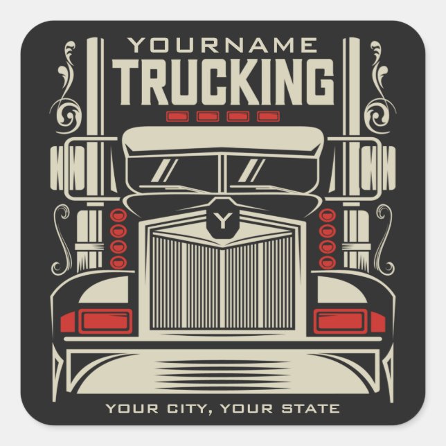 Sticker Carré Personalized Trucking 18 Wheeler BIG Trucker (Devant)
