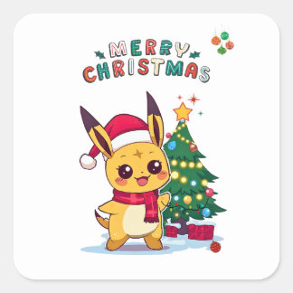 Sticker Carré Personnage Kawaii de Noël | Art des fêtes pour Ani