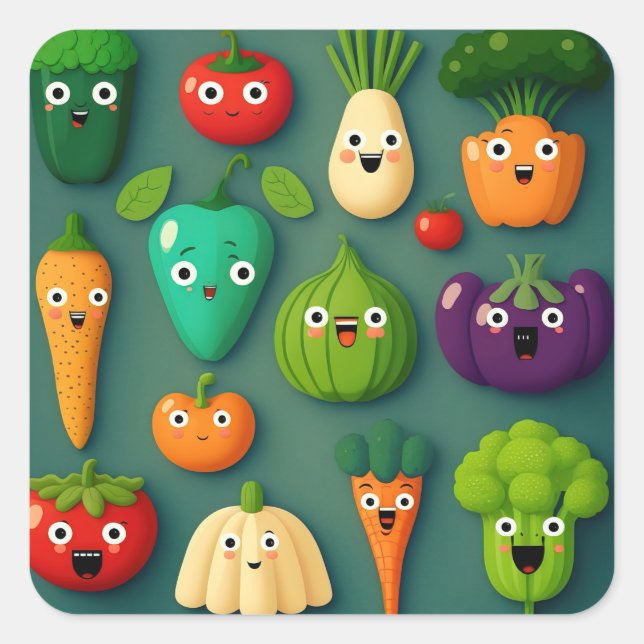 Sticker Carré Personnages de légumes Photos de légumes Légumes C (Devant)