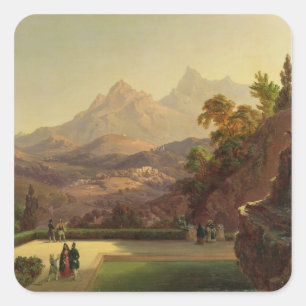 Sticker Carré Personnages élégants qui parlent sur une terrasse,