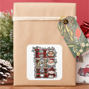 Sticker Carré Personnages Ho Ho Ho Lettrage Festif