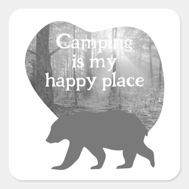 Sticker Carré Personnalisable "Camping is my happy place" (Devant)