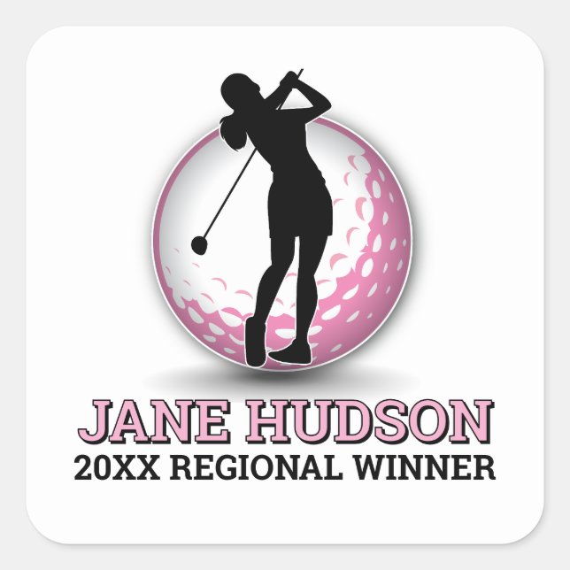 Sticker Carré Personnalisation Élégante Femmes Golfeur Monogramm (Devant)