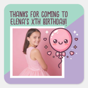 Sticker Carré Personnalisé Anniversaire fête mignonne Balloon Ph